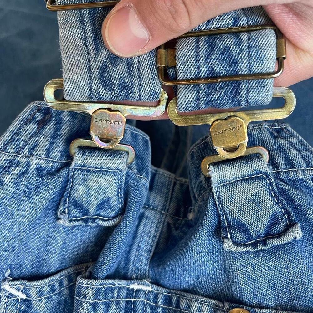 Vintage Carhartt Denim Overalls Distressed Workwear Carpenter Bib 38x26 - Picture 6 of 10